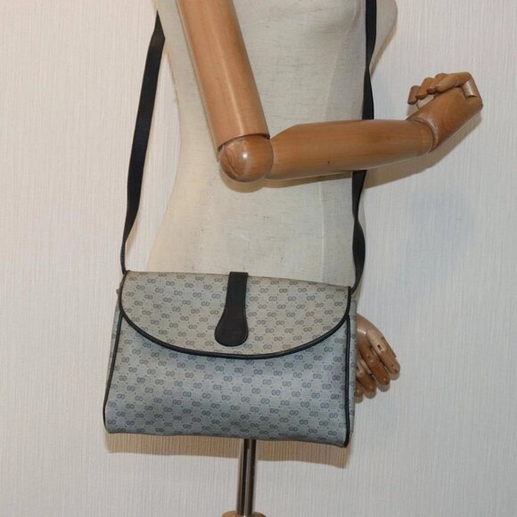 GUCCI Micro GG Supreme Shoulder Bag PVC Navy Gold Auth 88596 - Picture 3 of 16